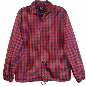 1901 Nordstrom Windbreaker Jacket Men's Medium Red Blue Plaid Button Coach Nylon